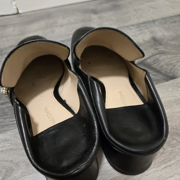 Stuart Weitzman Black Leather Crystal Embellished Mule Heels Slip-On Loafers 5.5 - Picture 6 of 15